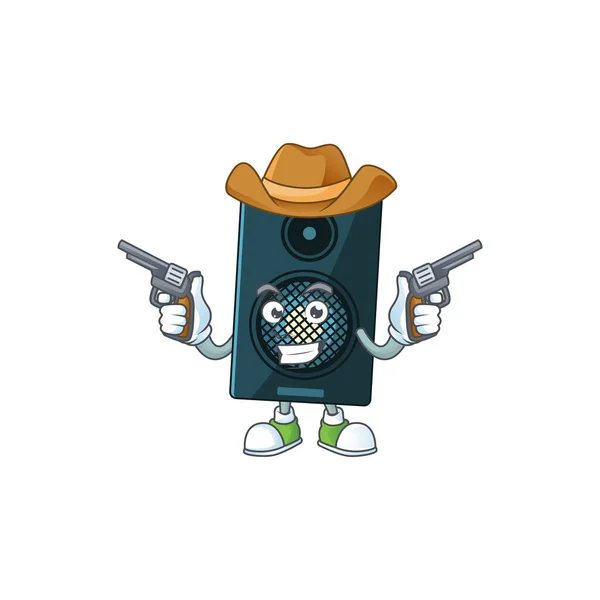 Ein Maskuliner Cowboy Cartoon Zeichnung Von Soundsystem Mit Waffen Vektorillustration — Stockvektor