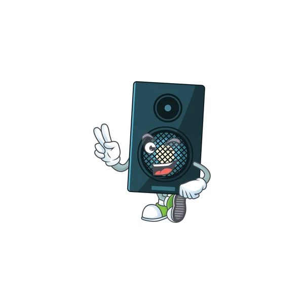Lächelnde Soundsystem Cartoon Maskottchen Stil Mit Zwei Fingern Vektorillustration — Stockvektor