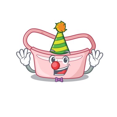 Gülen palyaço kadınlar bel çantası çizgi film karakter tasarımı konsepti