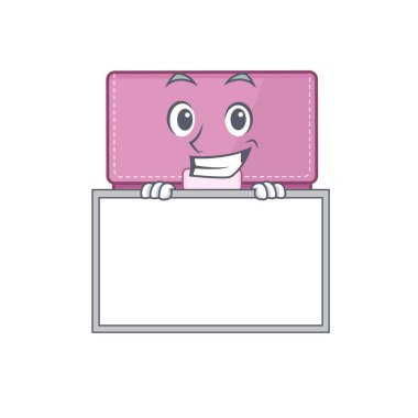 Bir panonun arkasında duran kadın cüzdanı çizgi film tasarımı tarzı