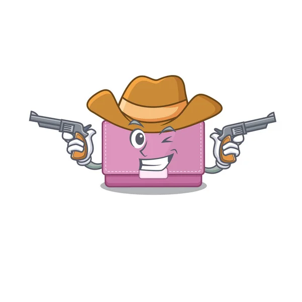 Cartoon character cowboy of womens wallet with guns — Stock Vector