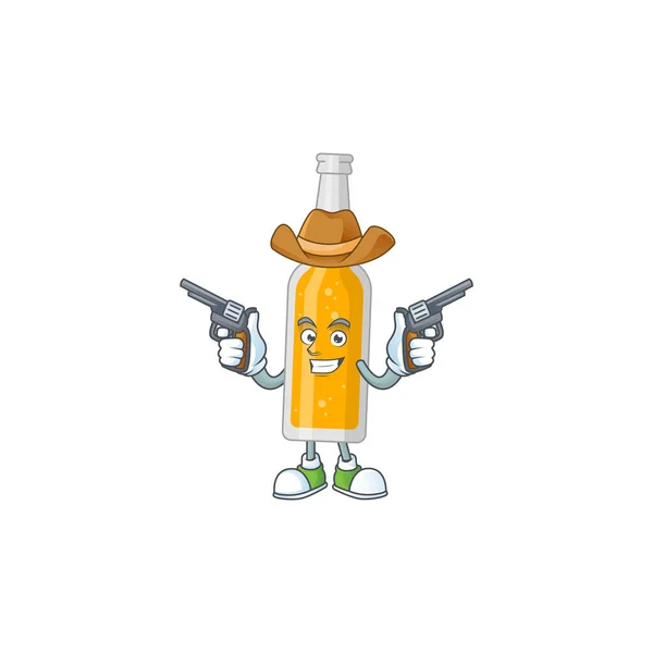 Un dibujo de dibujos animados de vaquero masculino de botella de cerveza sosteniendo armas — Vector de stock