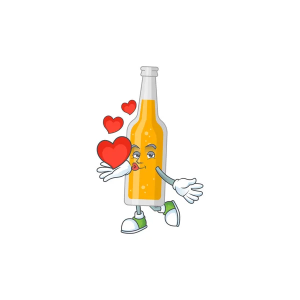 Een prachtig karikatuur ontwerp van flesje bier met rode hartjes — Stockvector