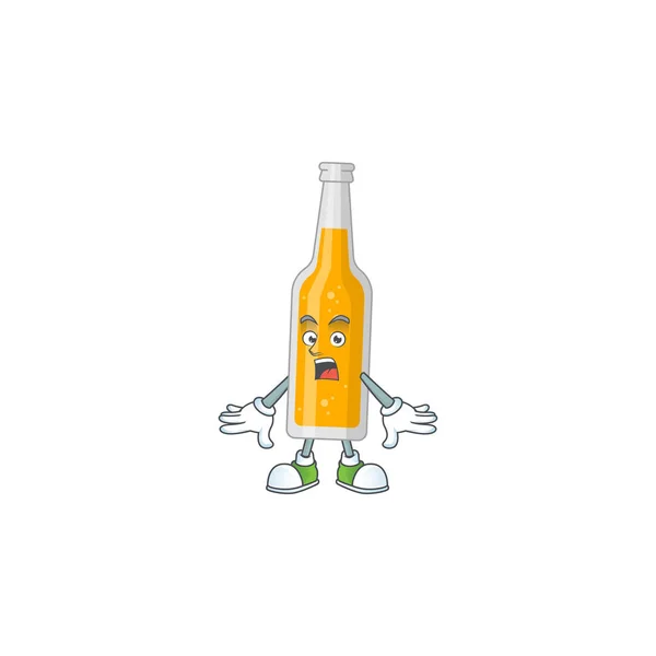 Un concepto de diseño caricaturesco de botella de cerveza con un gesto sorprendido — Vector de stock