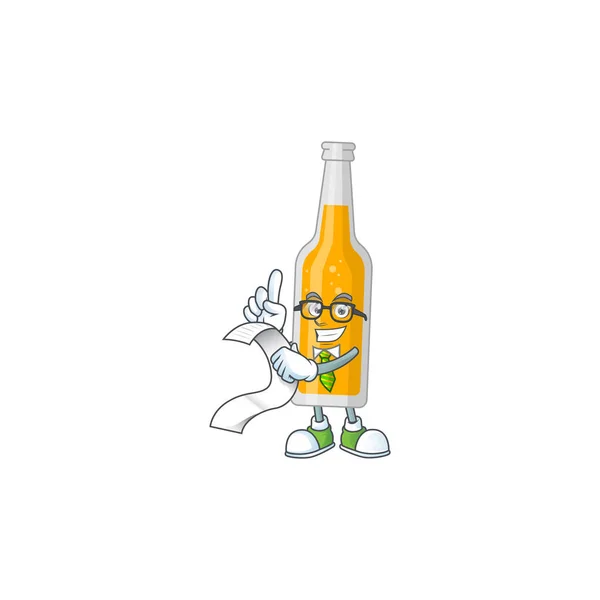 Cartoon mascotte ontwerp van fles bier met een menulijst — Stockvector