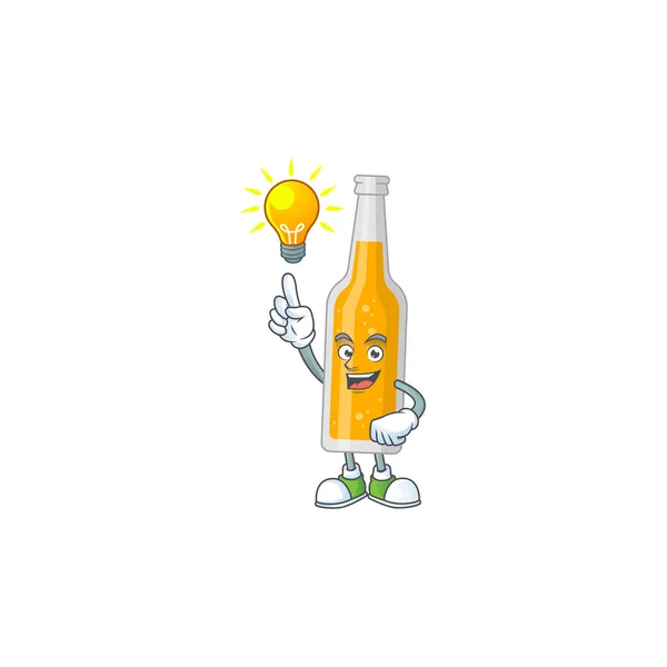 Uma garrafa brilhante de conceito de design de desenhos animados de cerveja tem uma ideia —  Vetores de Stock