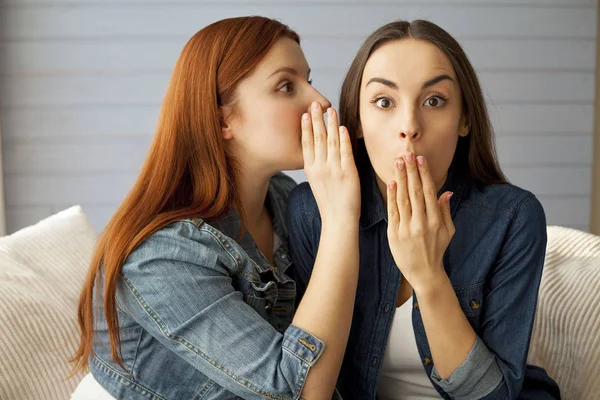 Mujer diciendo secreto a su amigo — Foto de Stock