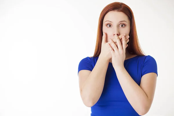 Woman shutting her mouth — Stock Photo, Image