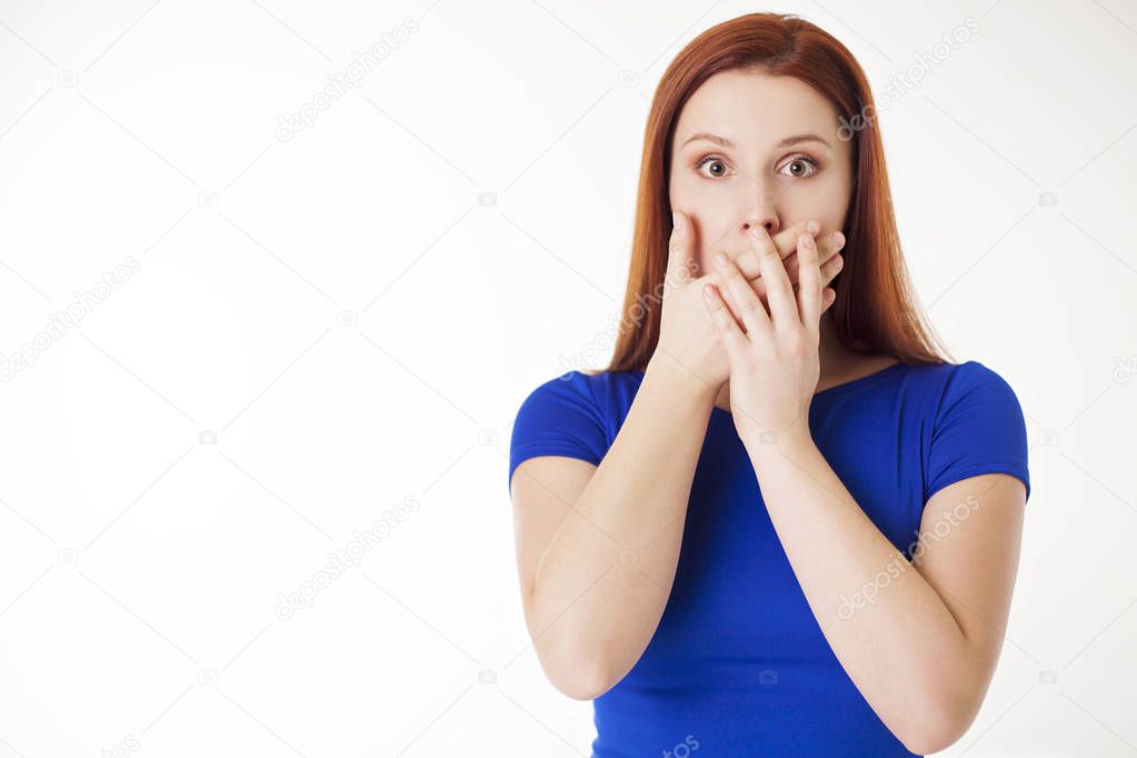 Woman shutting her mouth