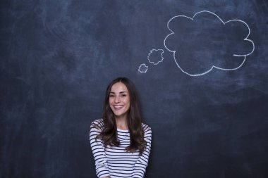 güzel bir kadınla boş konuşma balonu