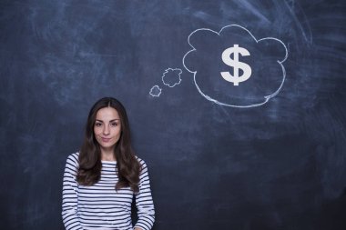 konuşma balonu dolar işareti olan kadın