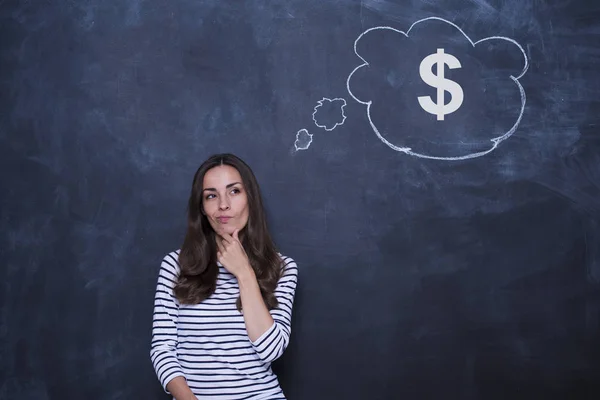 woman with dollar sign in speech bubble