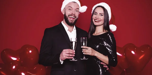 Tenha Bom Ano Novo Natal Bonito Alegre Casal Sorridente Amantes — Fotografia de Stock