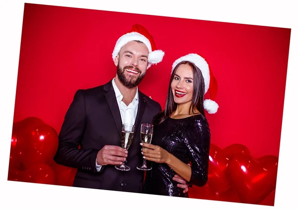 Tenha Bom Ano Novo Natal Bonito Alegre Casal Sorridente Amantes — Fotografia de Stock