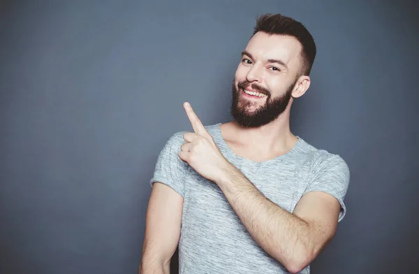 Das Ist Sie Brauchen Schöner Junger Lächelnder Bärtiger Mann Auf — Stockfoto