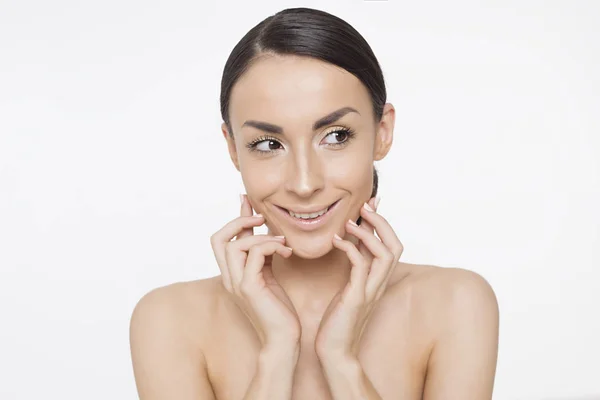 Koncepcja Pielęgnacji Skóry Kosmetycznych Spa Dla Ciała Twarzy Piękny Uśmiechający — Zdjęcie stockowe