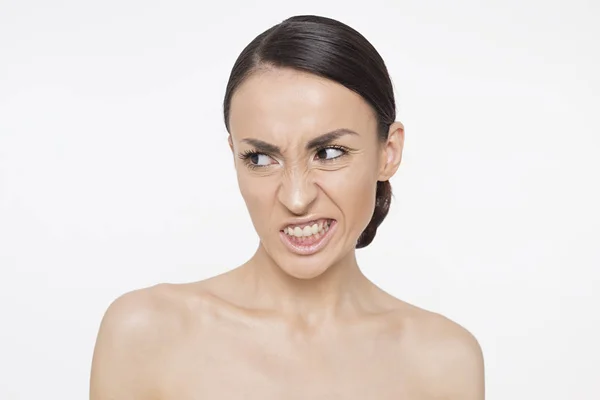 Portrait Young Woman Screaming Sideways Anger — Stock Photo, Image
