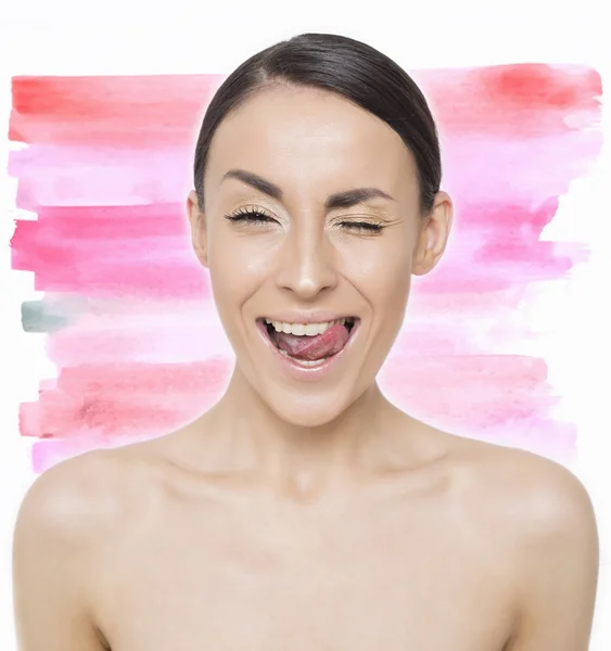 Krásná Usměvavá Mladá Žena Čistou Svěží Pleť Krása Wellness Kosmetologie — Stock fotografie