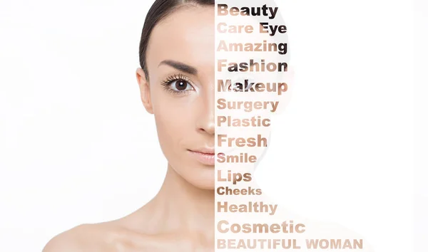 Schönheitspflegekonzept Mit Buchstaben Gesicht Schönes Frauenporträt — Stockfoto