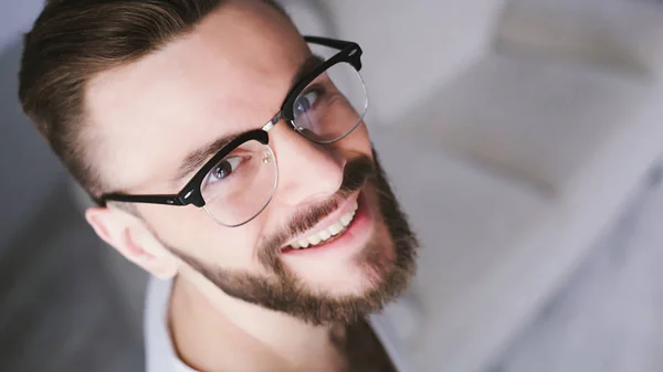 Close Portrait Young Man Eye Glasses — Stock Photo, Image