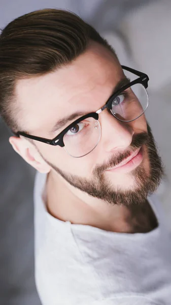 Close Portrait Young Man Eye Glasses — Stock Photo, Image