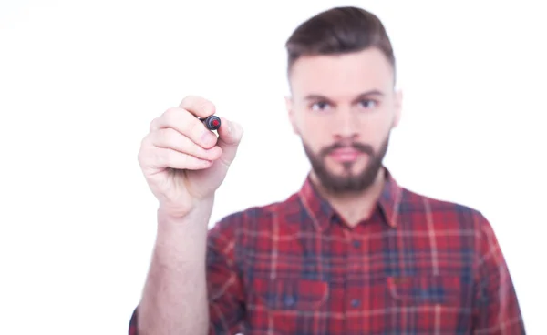 Junger Schöner Mann Mit Filzstift — Stockfoto