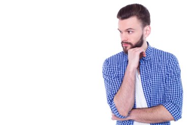 yakışıklı delikanlı beyaz mavi gömlekli karşı poz 