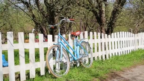 Menina Montando Uma Bicicleta Retro Parque Cidade — Vídeo de Stock