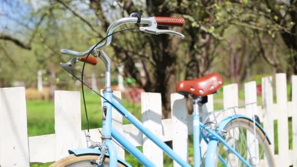 女孩骑复古自行车在城市公园 — 图库视频影像