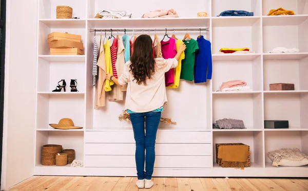 Young Woman Choosing Clothes Wardrobe — Stock Photo, Image