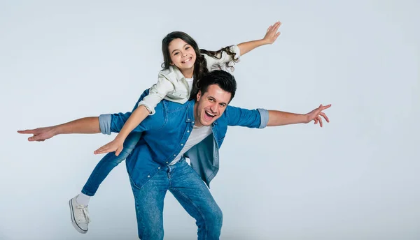 Happy Father Daughter Hugging White Background — Stock Photo, Image