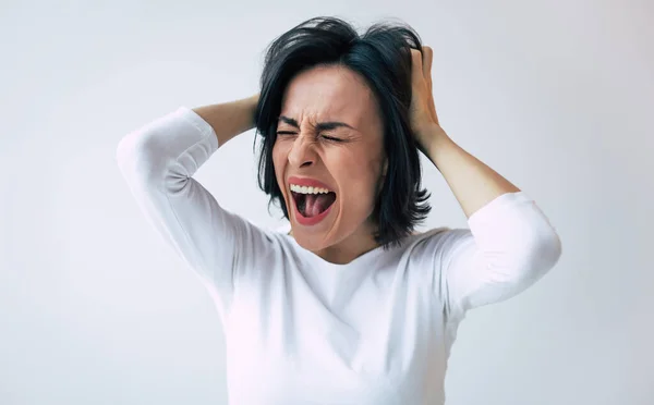 Close Photo Woman Bipolar Disorder Who Screaming Crying Because Her — Stock Photo, Image