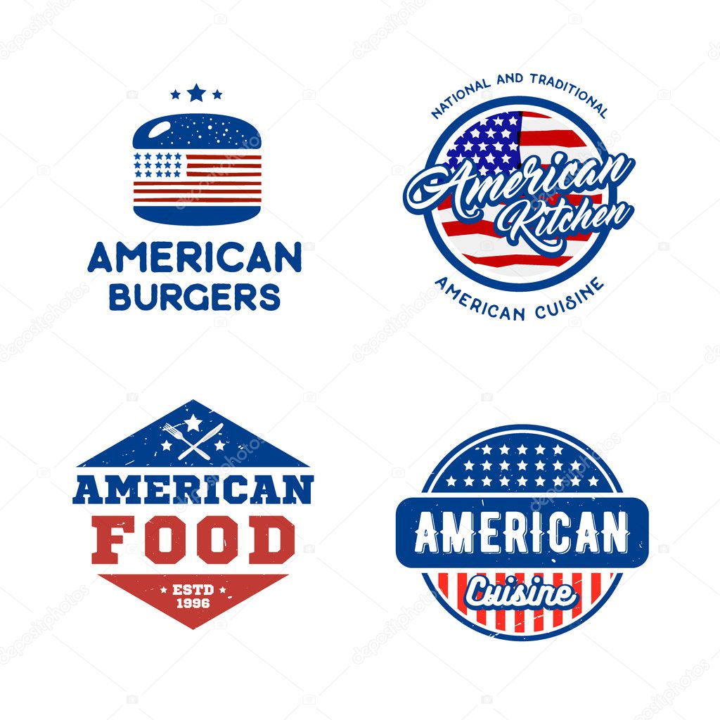 Set of retro logos american cuisine concept.
