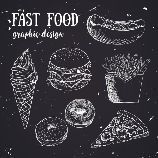 Elle çizilmiş fastfood küme. Yaratıcı vektör çizim.