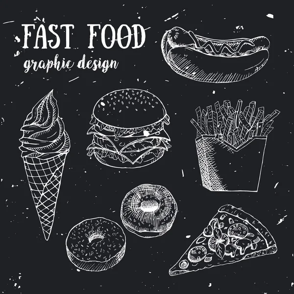 Conjunto de fast food desenhado à mão. Ilustração vetorial criativa . —  Vetores de Stock