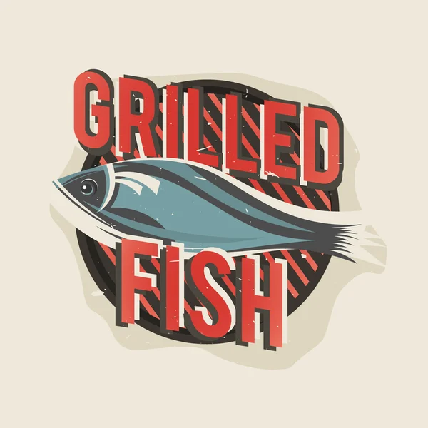 Diseño de logotipo creativo con pescado a la parrilla. Ilustración vectorial . — Archivo Imágenes Vectoriales