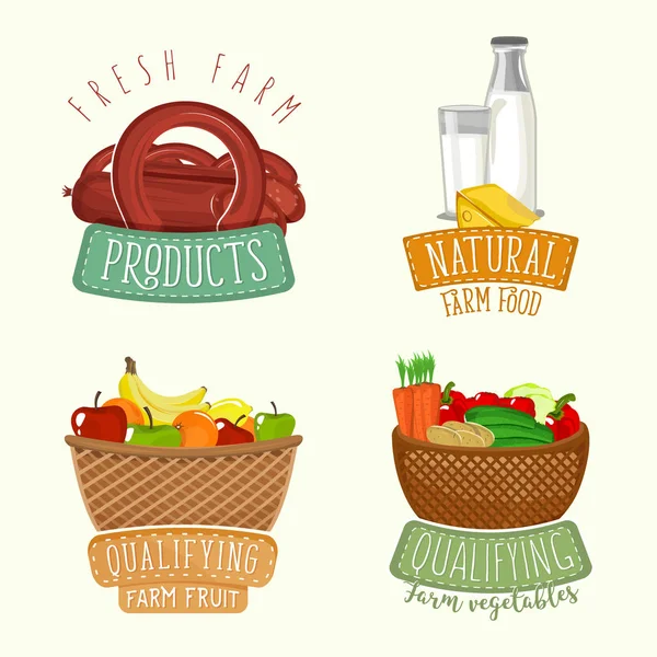 有機農産とロゴのデザインのセットです。ベクトルの図。レトロなスタイルで広告自然、オーガニック製品、自家製食品用ファーム製品ラベル. — ストックベクタ