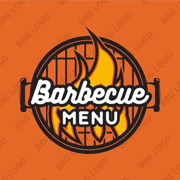 Diseño de logotipo creativo con barbacoa parrilla y llama. Ilustración vectorial. Etiqueta Bbq utilizada para la publicidad de la casa de barbacoa, asador, snack bar o menú de restaurante . — Archivo Imágenes Vectoriales