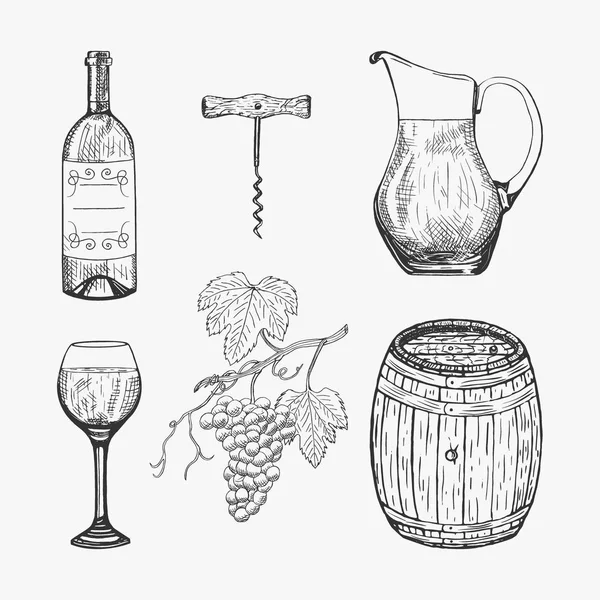 Esquisse créative des éléments du vin. Illustration vectorielle. Éléments de vin utilisés pour la conception du logo, le vin publicitaire, les boissons dans le menu du restaurant ou du bar . — Image vectorielle