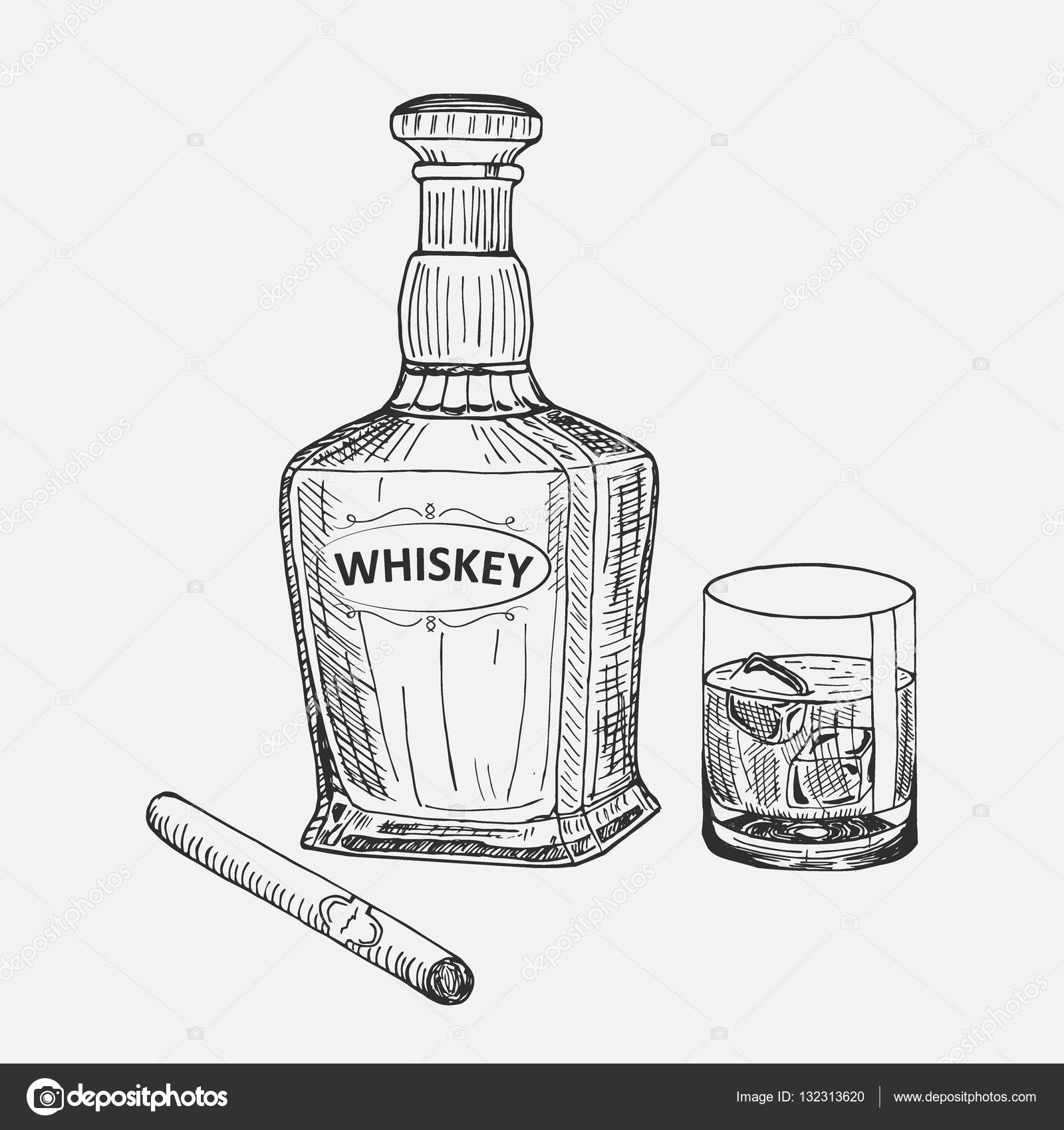 Creative sketch of whiskey composition. Vector illustration. Hand