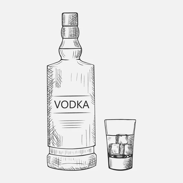 Ręcznie rysowane zestaw elementów wódki. Ilustracja wektorowa. Skład z wódką wykorzystywane do reklamy napoju w menu restauracji lub baru, na rynkach alkoholu i projektowanie logo. — Wektor stockowy