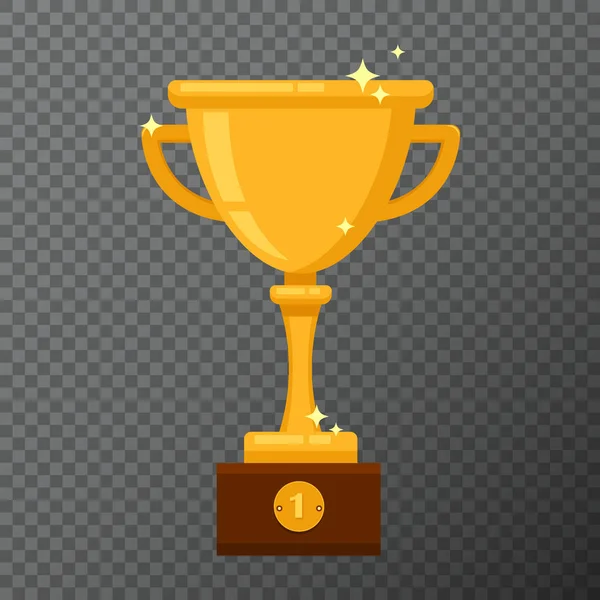 Champion golden goblet isolated on background. Vector illustration with award cup done in simple flat design. Glossy prise used for a logo, website, certificate or diploma creations. — Stock Vector