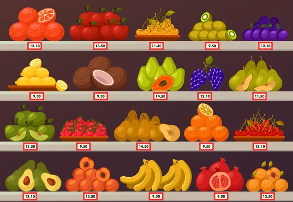 Estacionar o estar con frutas y precios — Archivo Imágenes Vectoriales