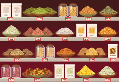Ahır ya da arpa ve pirinç, hardal ile mağazasında stand