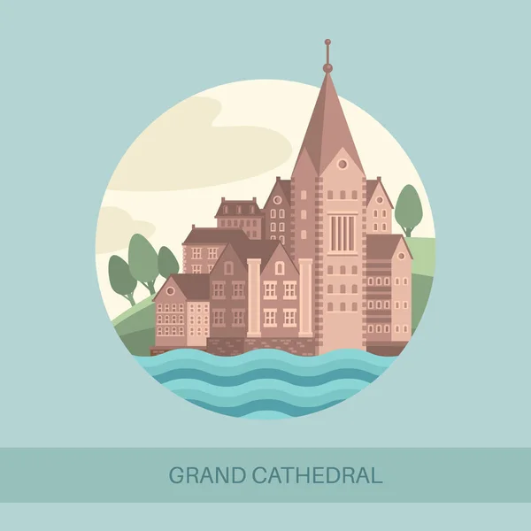 Büyük katedral yan görünüm — Stok Vektör