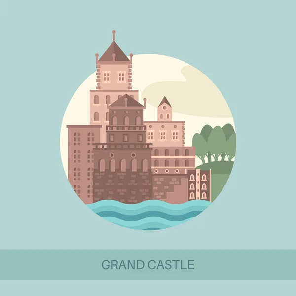 Gran castillo vista lateral o la pantalla de las vistas de viaje — Vector de stock