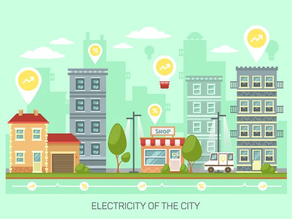 Місто або місто з енергозберігаючими лампочками — стоковий вектор