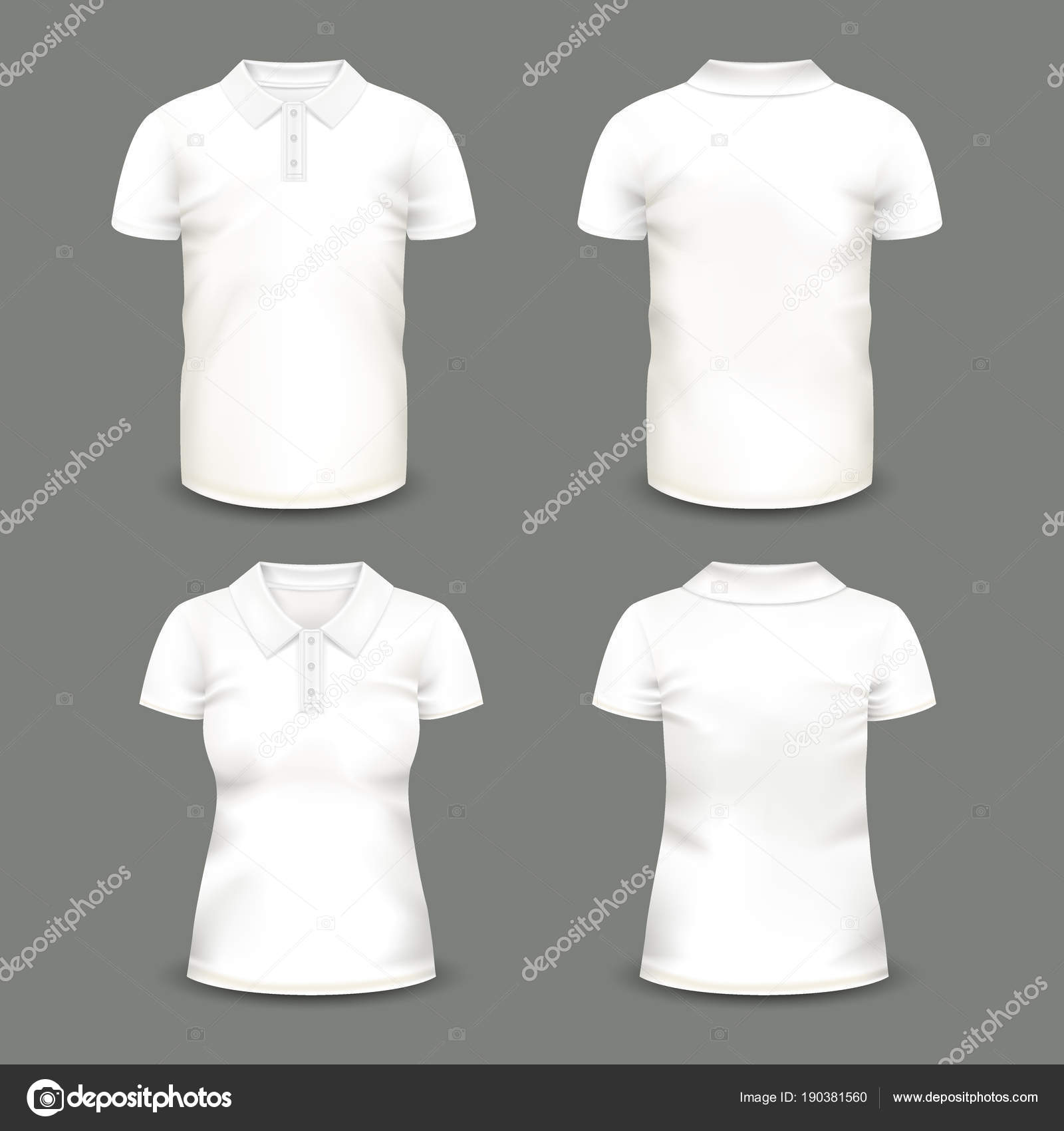 Set Of Mens White And Black Tshirts In Front And Back Views Stock