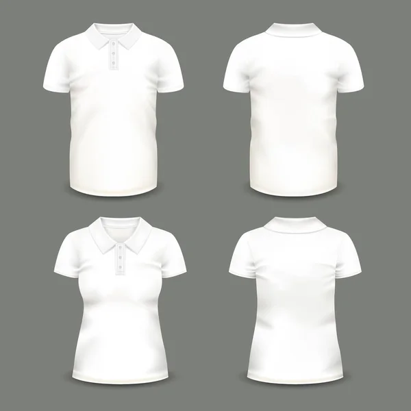 Набор женских и мужских рубашек для поло — стоковый вектор
