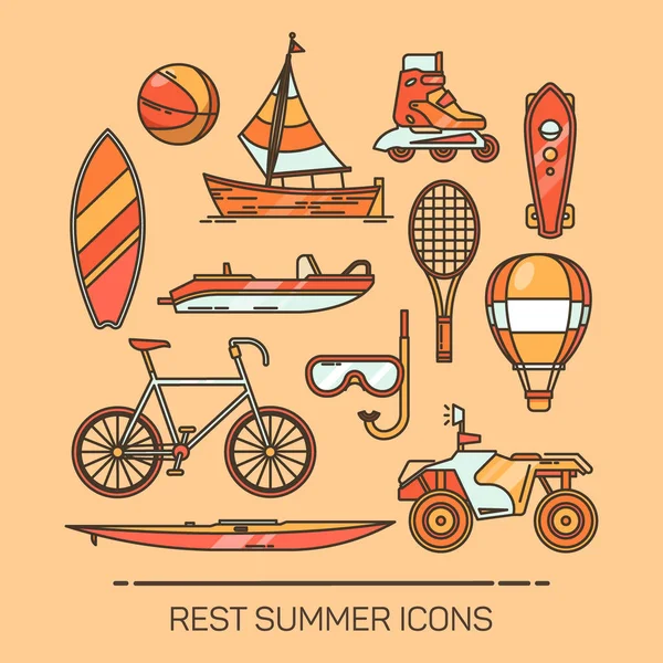 Set of summer vacation or recreation icons — Stock Vector